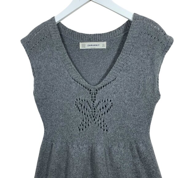 knit sleeveless v-neck grey knit dress sweater Zara knit size large - Picture 5 of 16